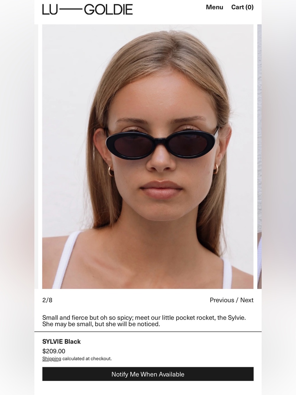 Lu Goldie Sylvie Black Oval Sunglasses
